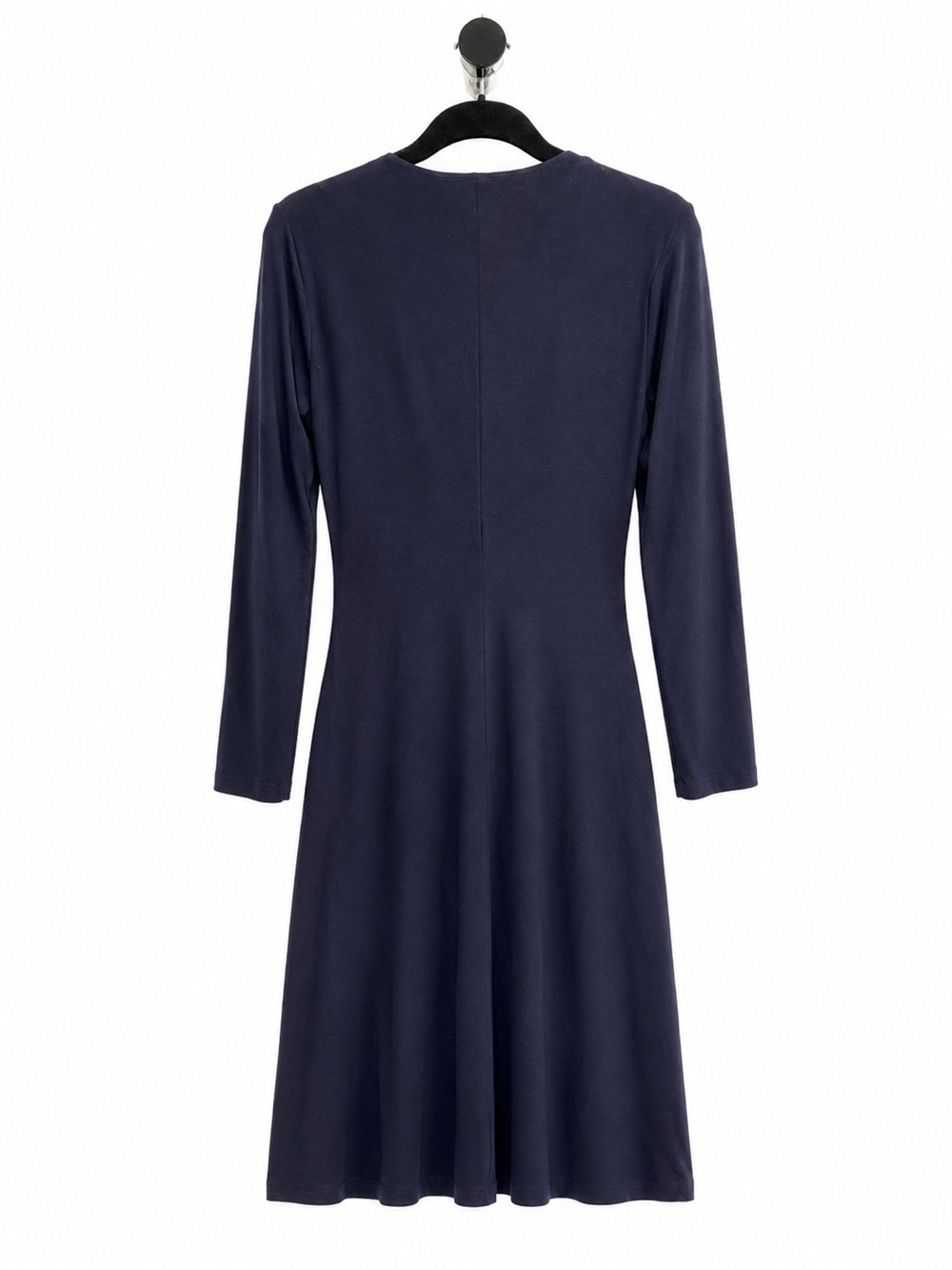 Lauren Ralph Lauren Navy Faux-Wrap Long Sleeve Dress with Brown Belt Accent - Picture 3 of 4